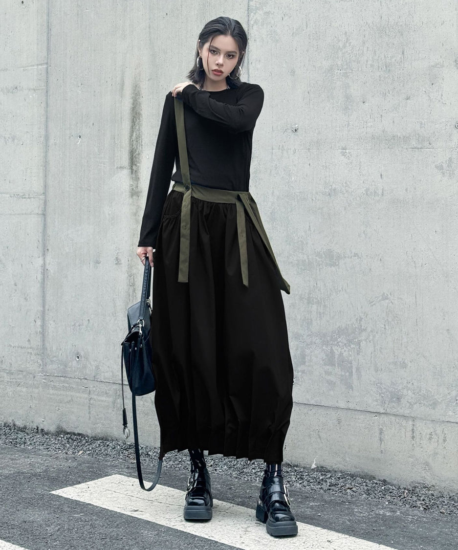 Cord Loose Suspender Skirt