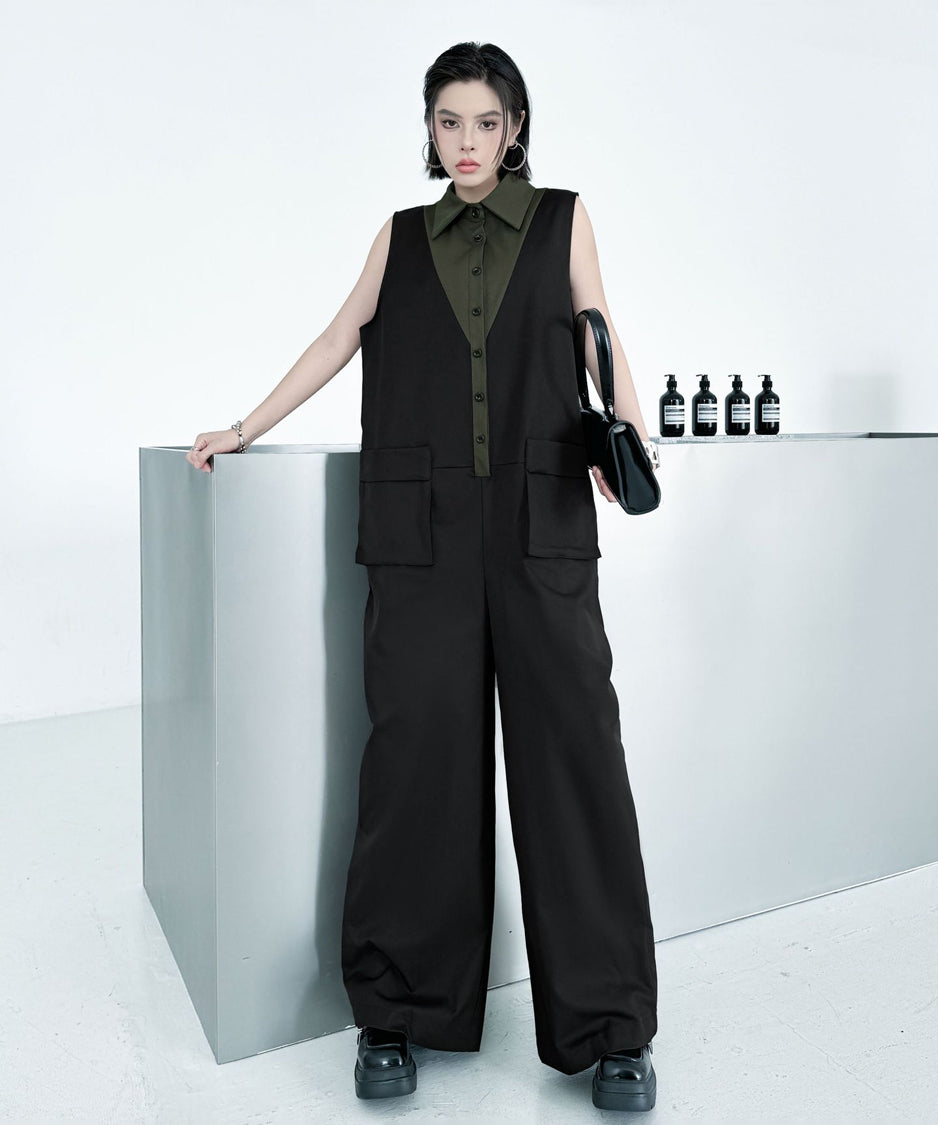 Contrast Collar Jumpsuit