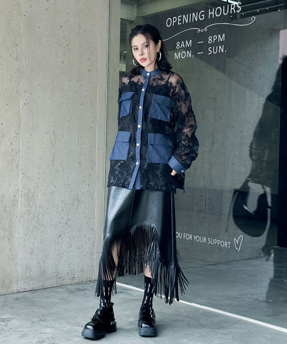 Lace Denim Combination Blouse