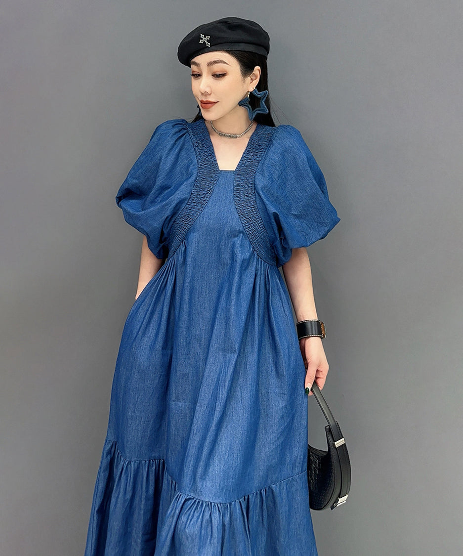 Volume Sleeve Denim Dress