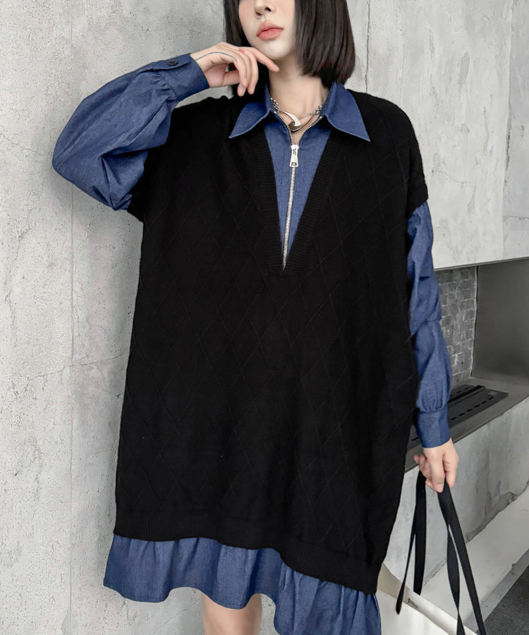Knit Switch Denim Dress
