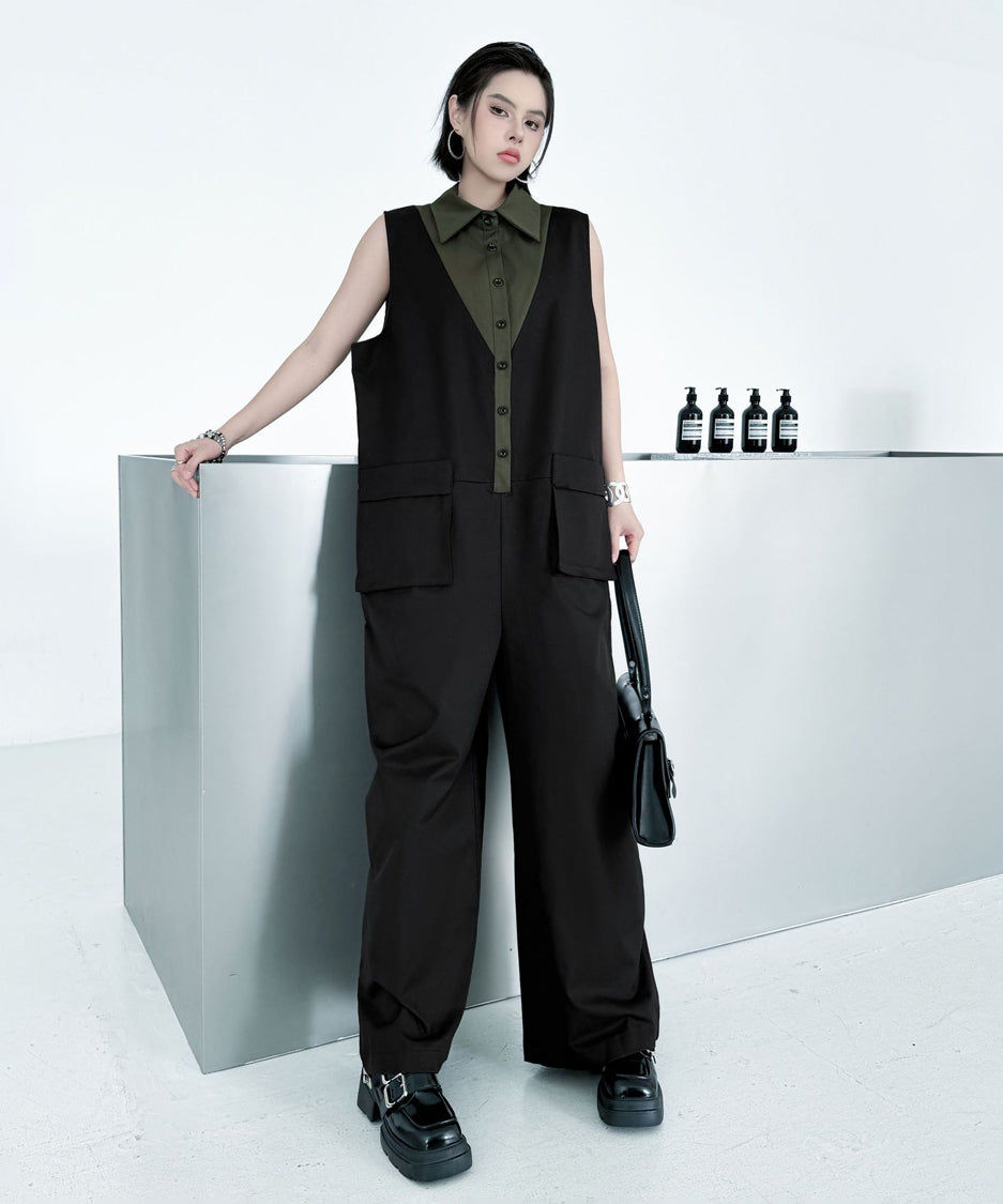 Contrast Collar Jumpsuit