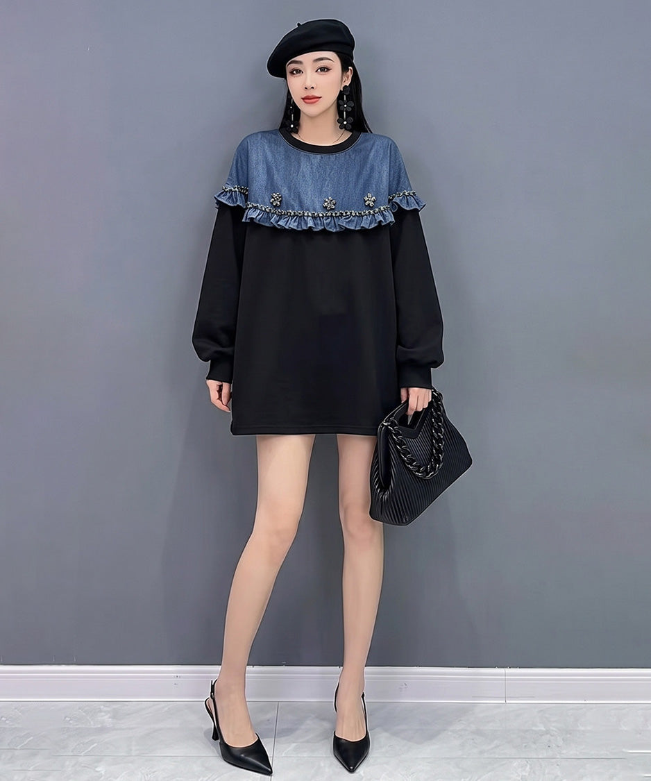 Denim Cape Frill Sweatshirt