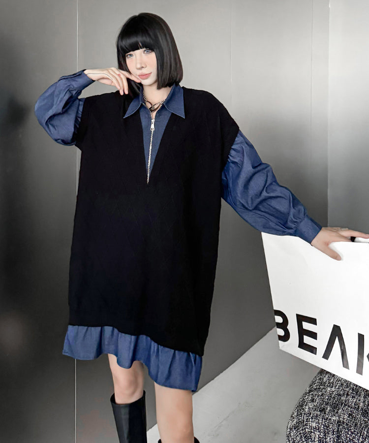 Knit Switch Denim Dress