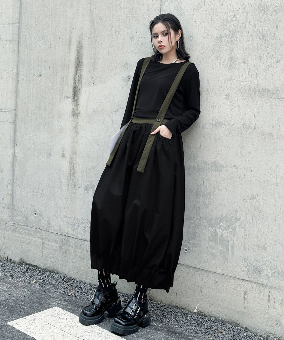 Cord Loose Suspender Skirt