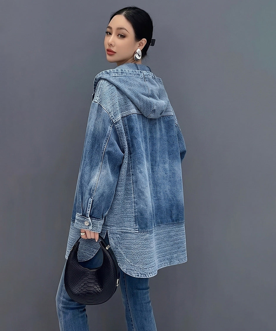 Hooded Denim Panel Jacket