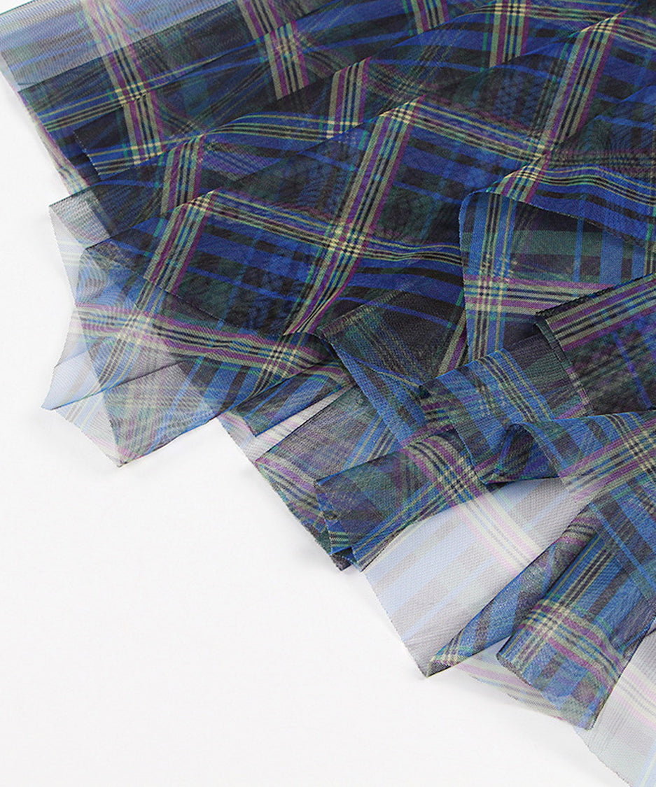 Madras Check Tulle Mesh Skirt
