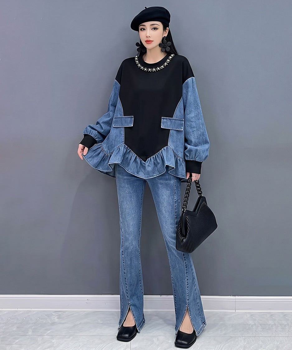 Denim Frill Sweatshirt
