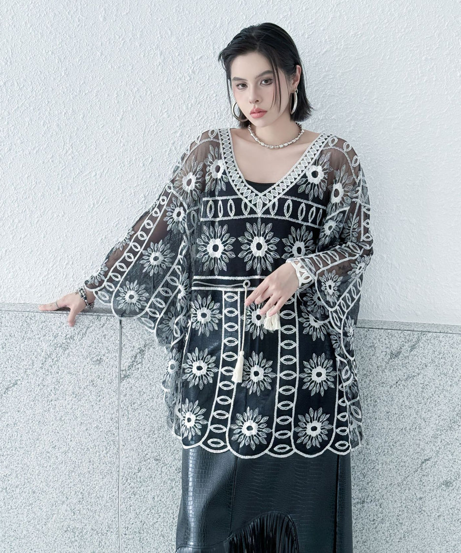 Sheer Bloom Embroidery Top