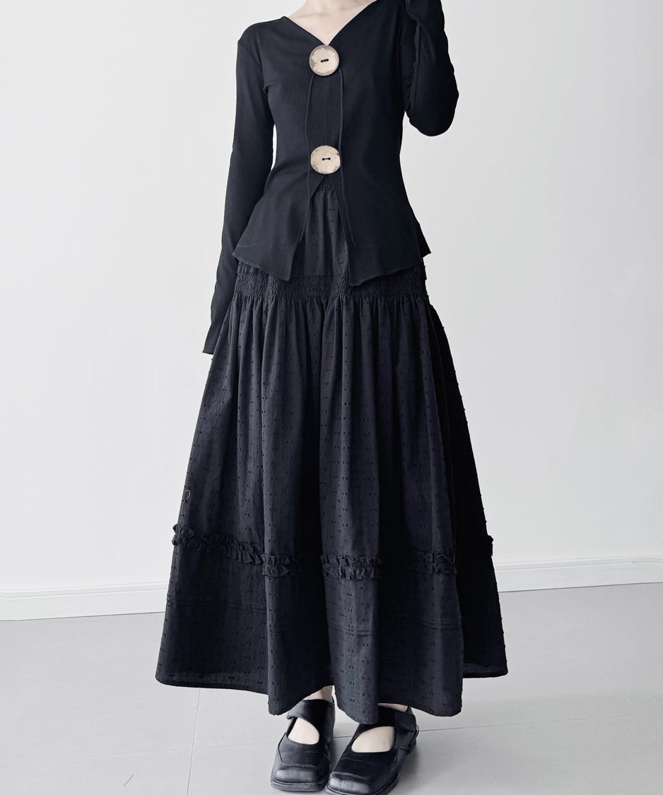 Wood Button Waist-Fit Top