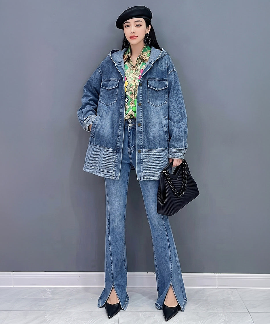Hooded Denim Panel Jacket
