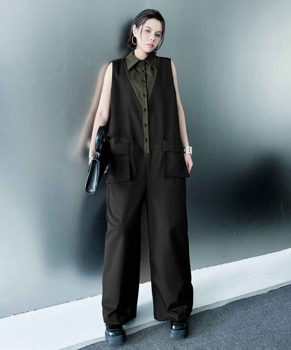 Contrast Collar Jumpsuit