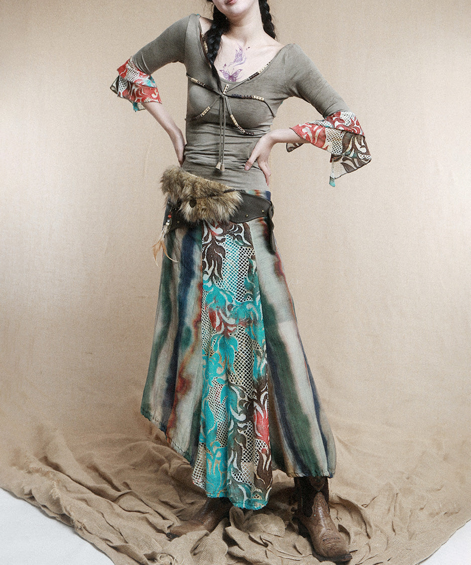 Bohemian Patchwork TieFront Top