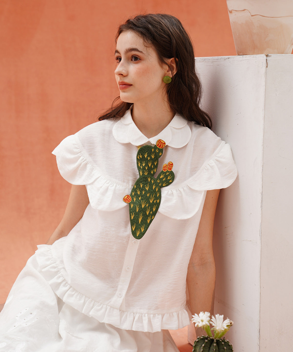 Dark Green Embroidered Cactus Tie