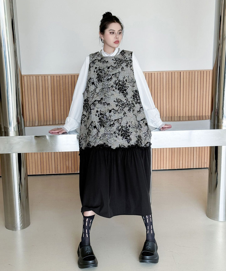 Monotone Tree Jacquard Dress