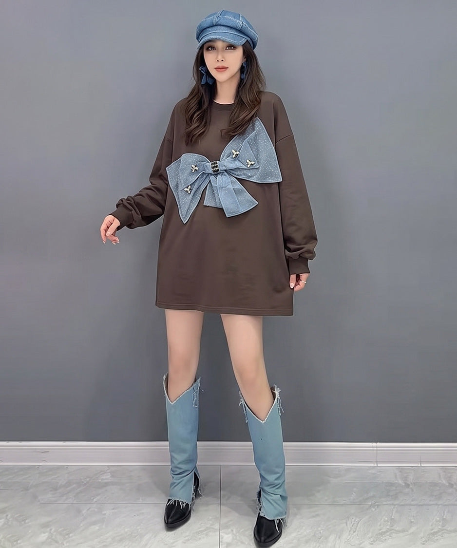 Denim Bow Sweatshirt