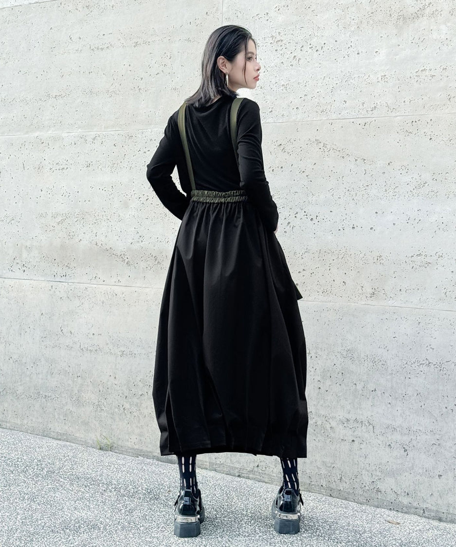 Cord Loose Suspender Skirt