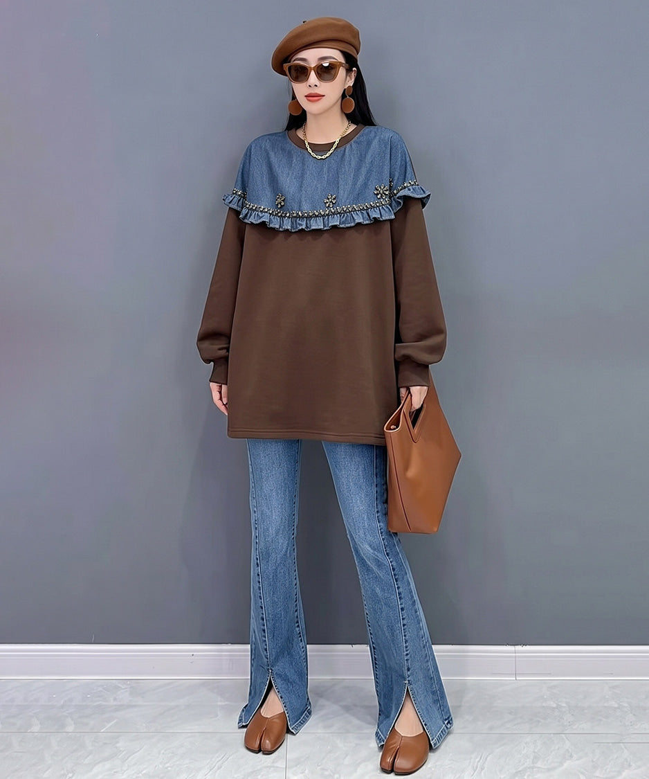 Denim Cape Frill Sweatshirt