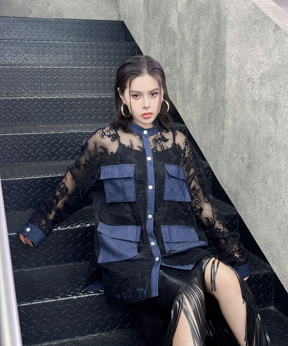 Lace Denim Combination Blouse