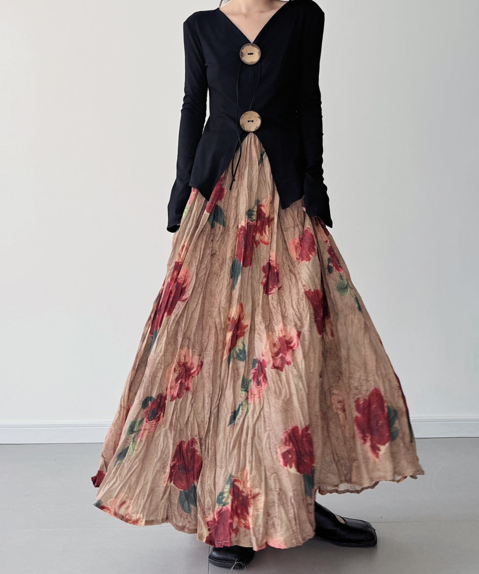 Wood Button Waist-Fit Top