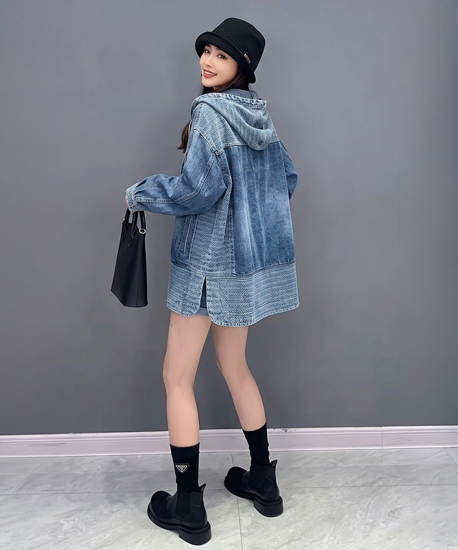 Hooded Denim Panel Jacket