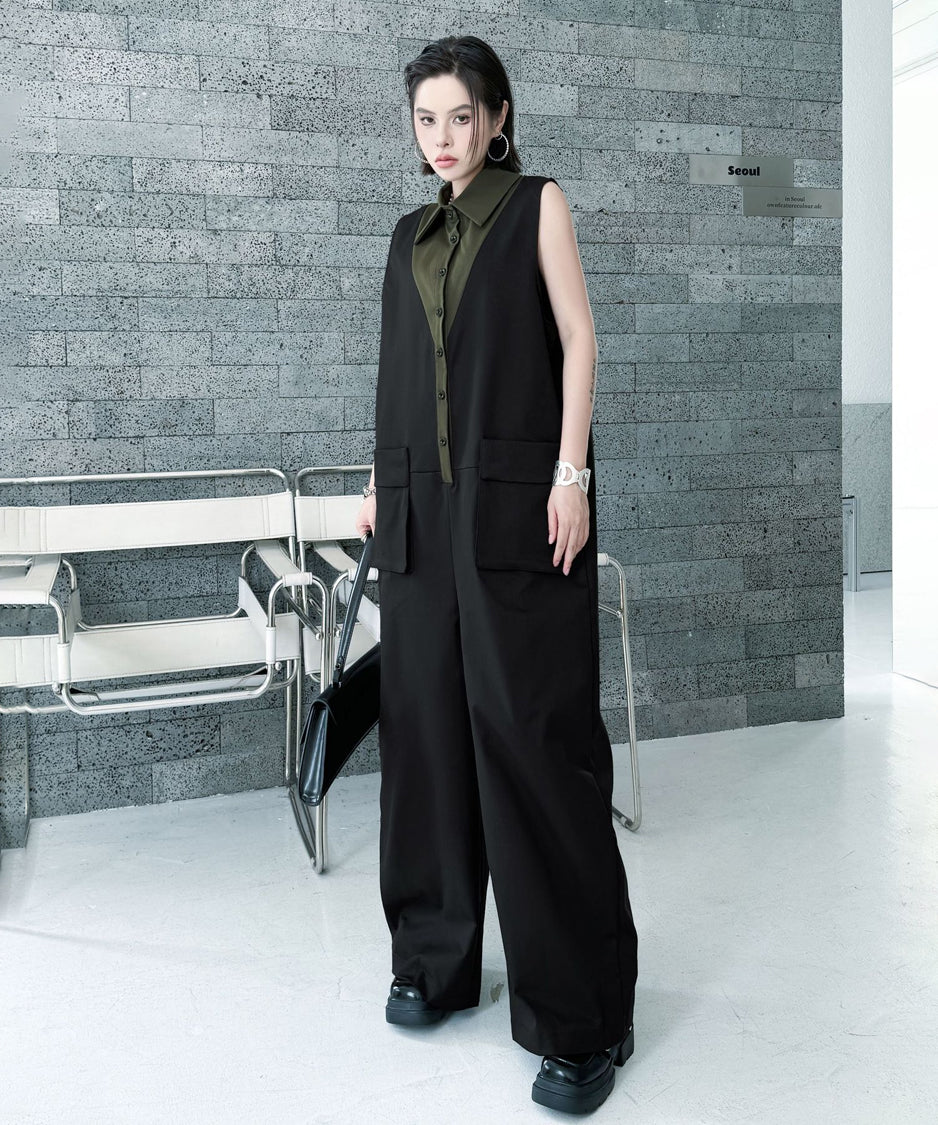 Contrast Collar Jumpsuit
