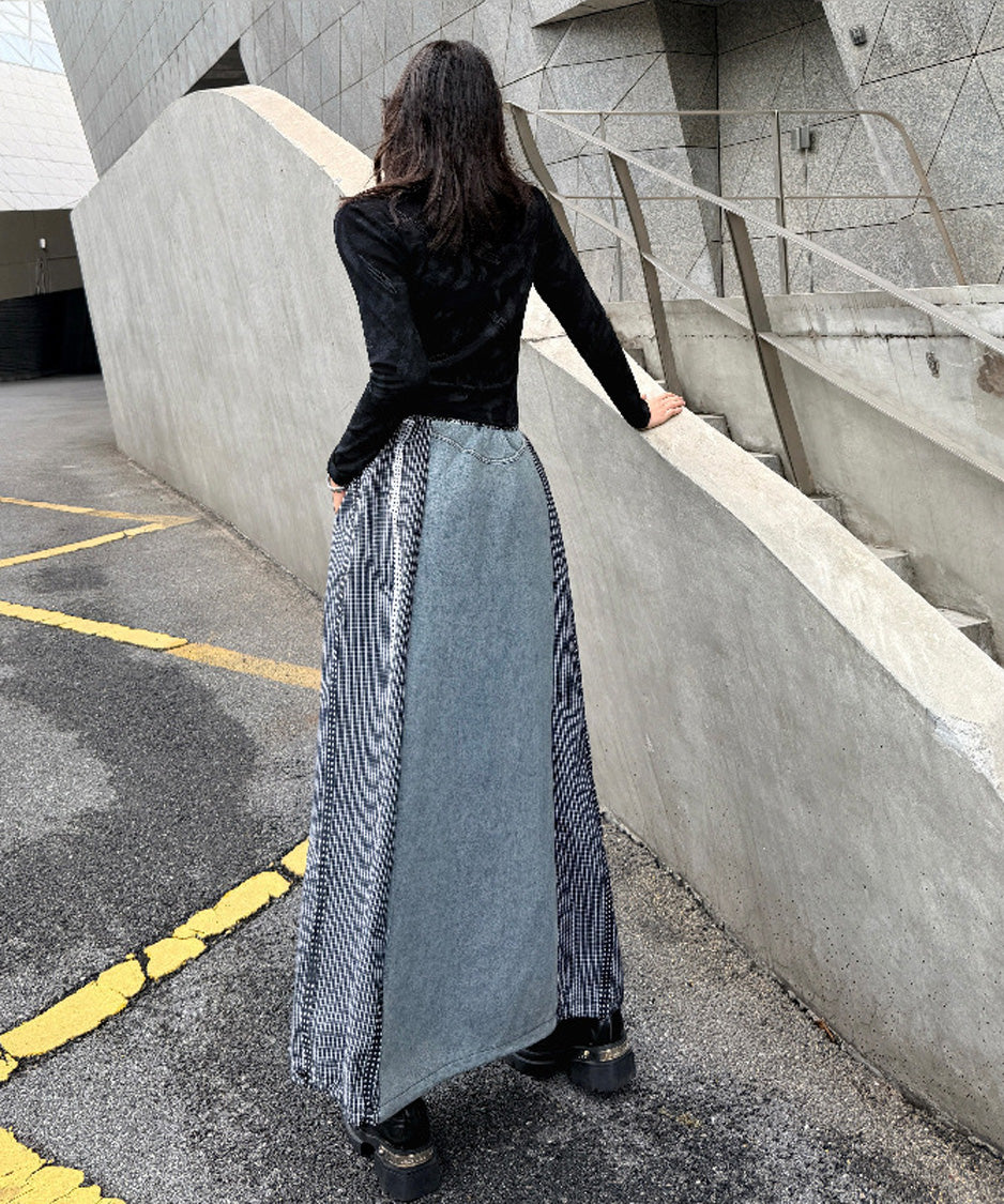 Check Splice Maxi Skirt Black 背面