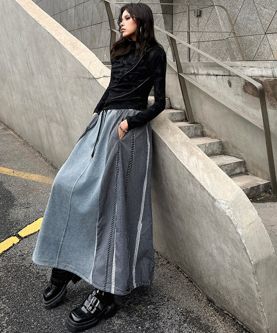 Check Splice Maxi Skirt Black 側面