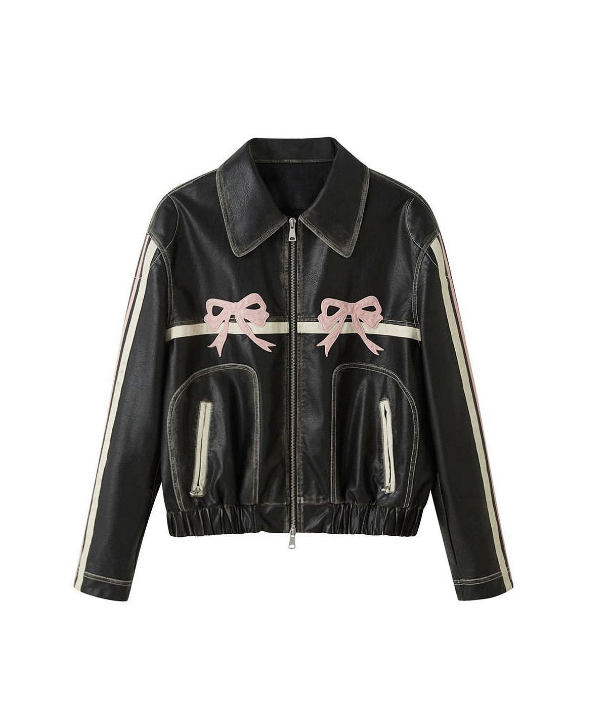 Ribbon Patchwork Faux Leather Jacket