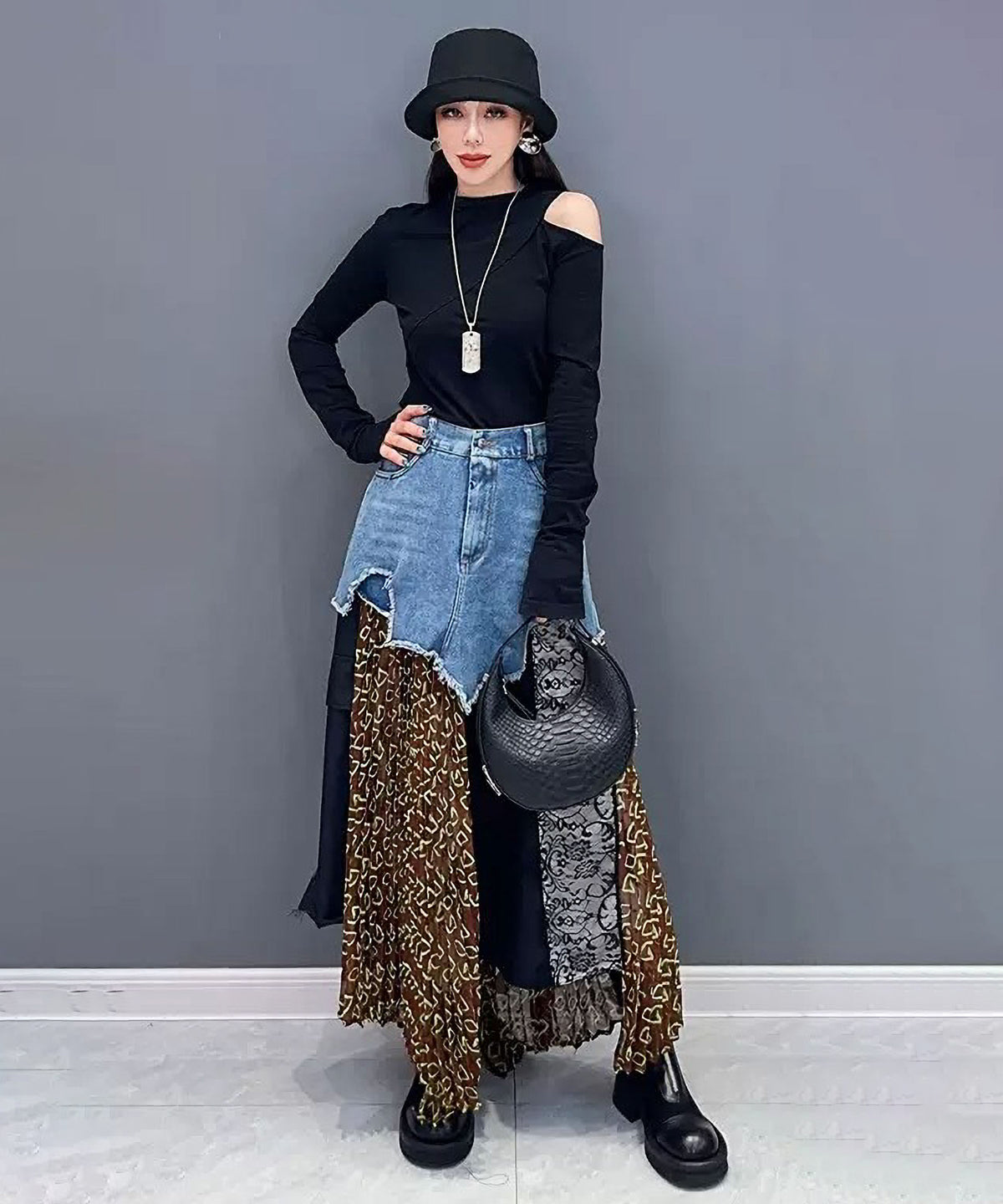 Patchwork Denim Skirt
