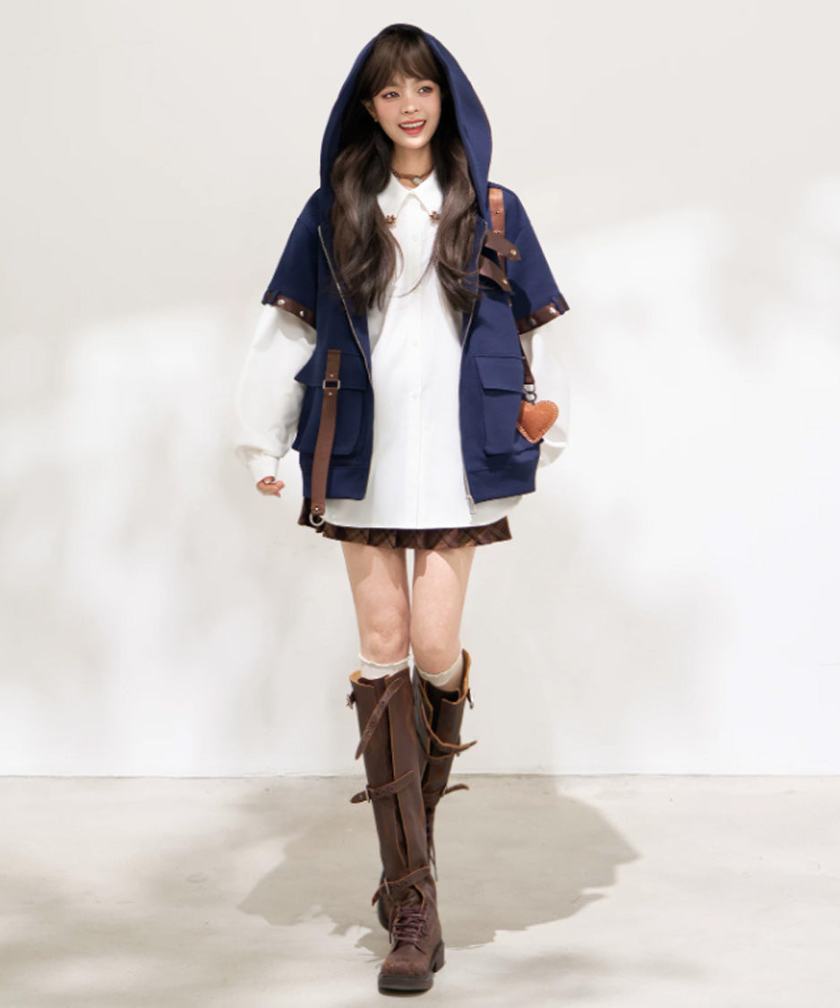 Buckle Switch Hoodie 袖を外した正面全身着用