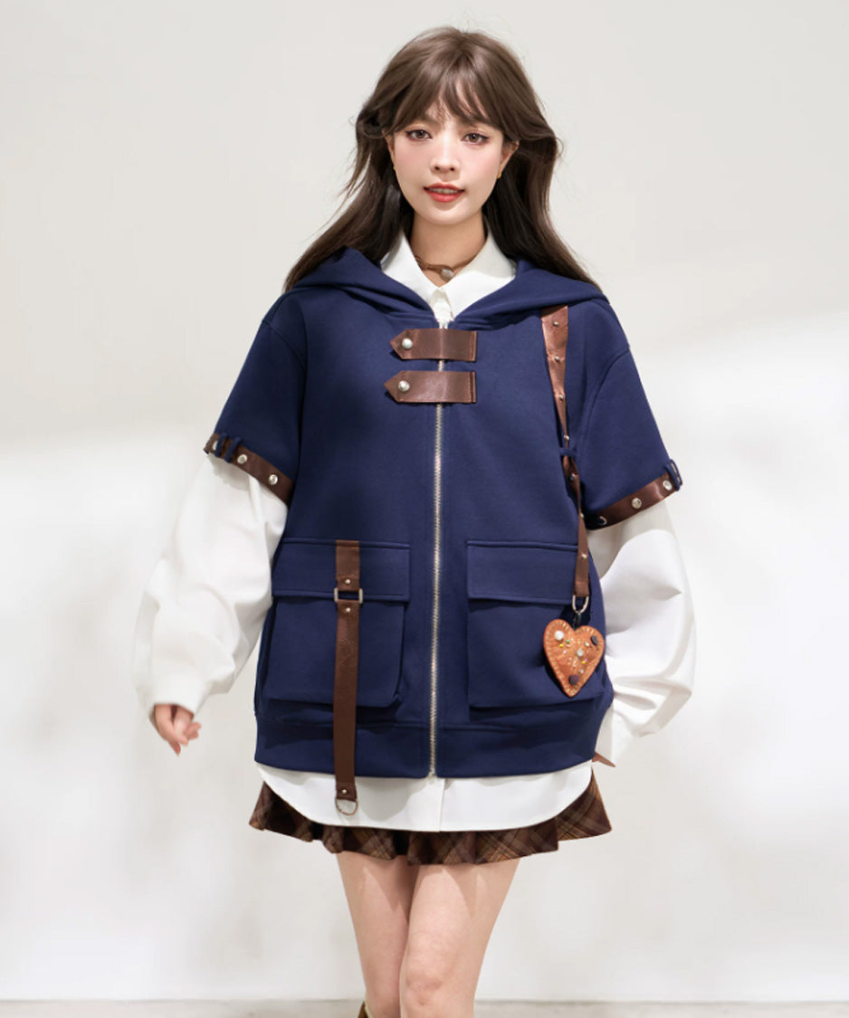Buckle Switch Hoodie 袖を外したフロントの着用アップ