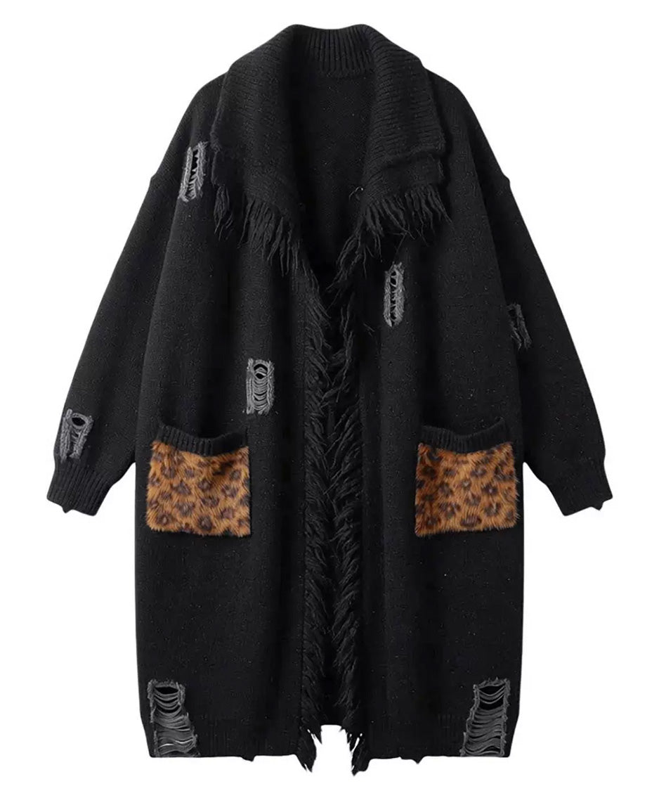 Mended Fringe Cardigan Black 平置き