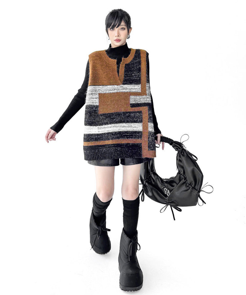 Offset Mosaic Vest Brown 正面