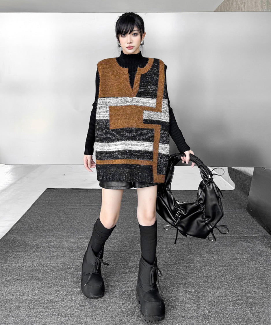 Offset Mosaic Vest Brown 正面