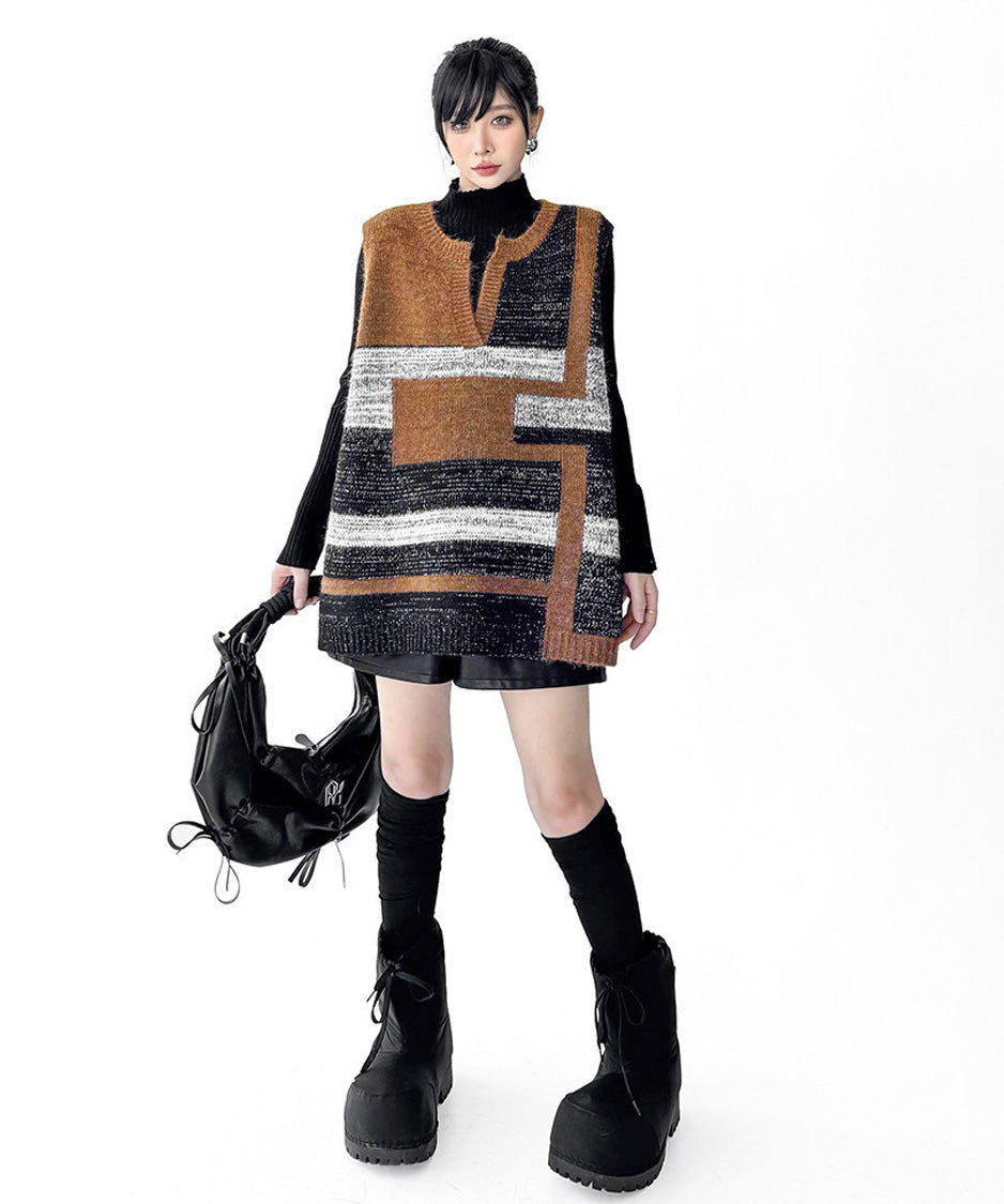 Offset Mosaic Vest Brown 正面