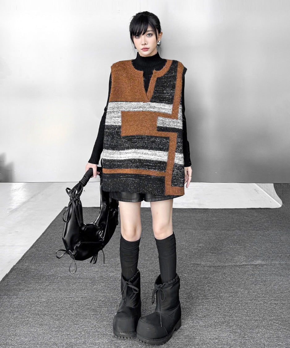 Offset Mosaic Vest Brown 正面