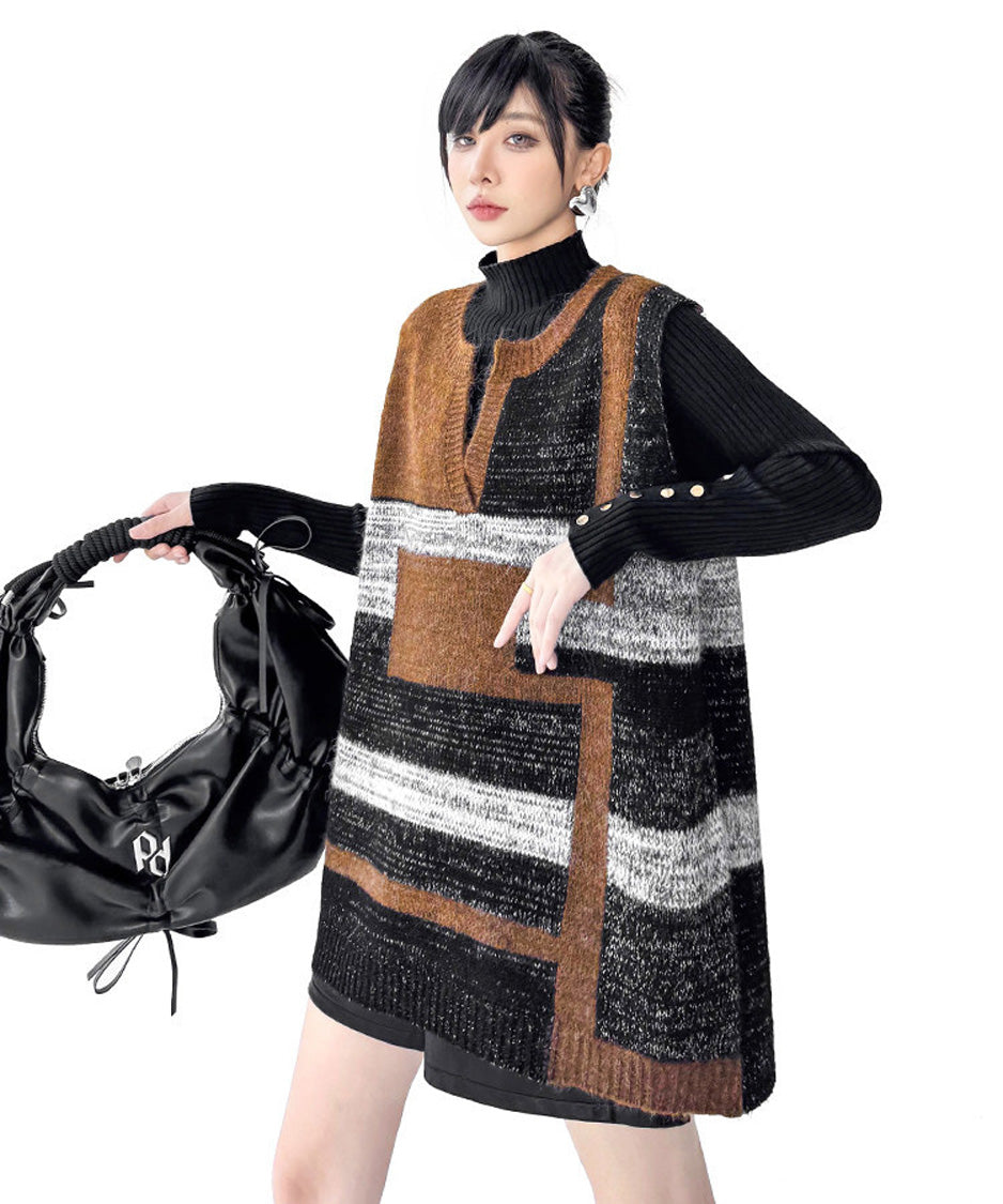 Offset Mosaic Vest Brown アップ