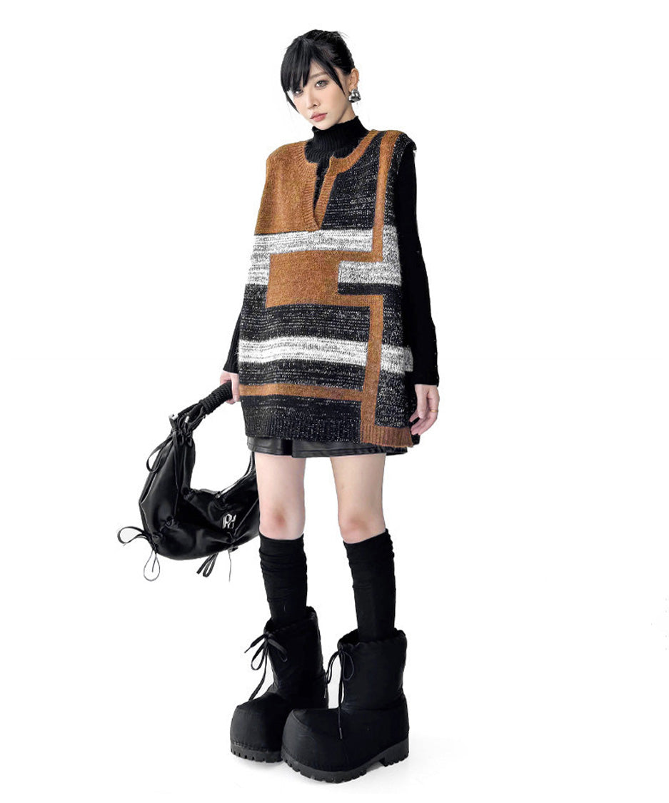 Offset Mosaic Vest Brown 側面