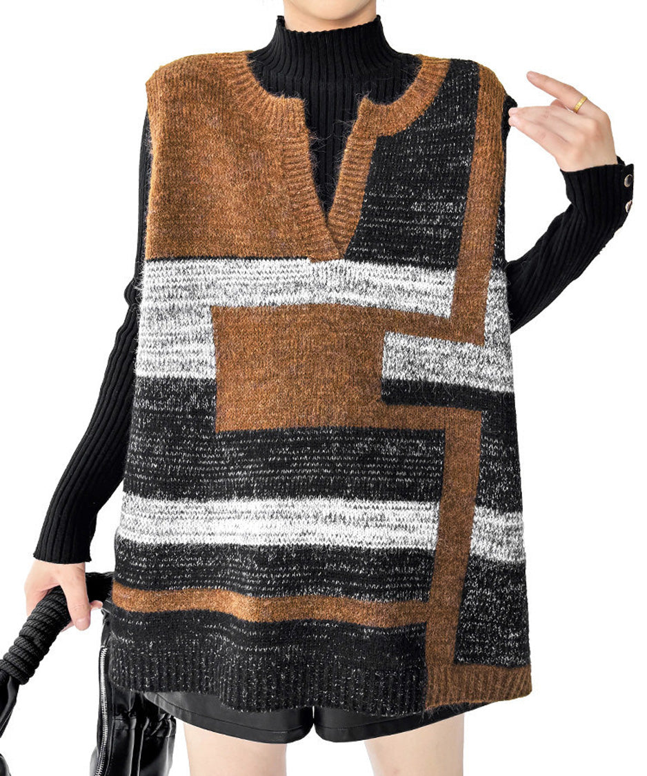 Offset Mosaic Vest Brown アップ