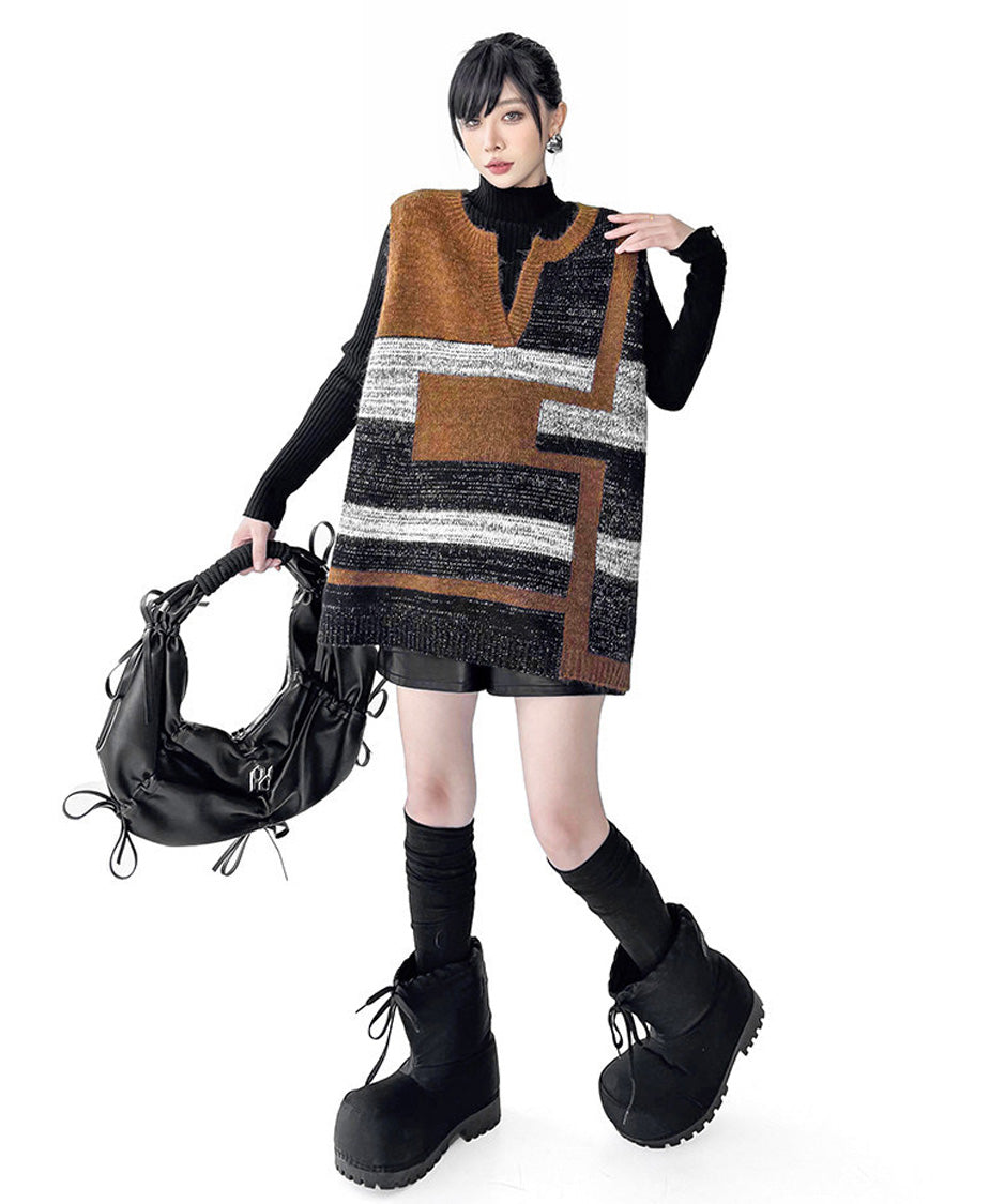 Offset Mosaic Vest Brown 正面