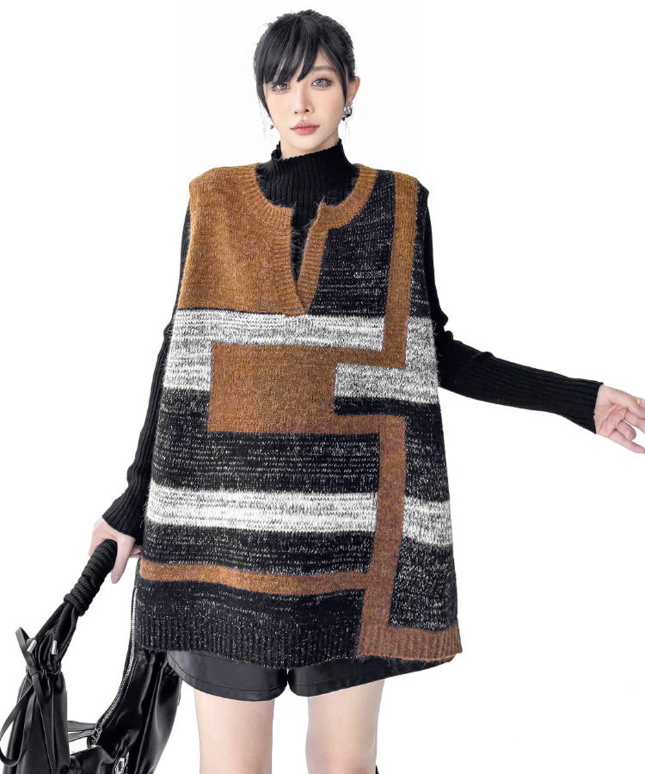 Offset Mosaic Vest Brown アップ