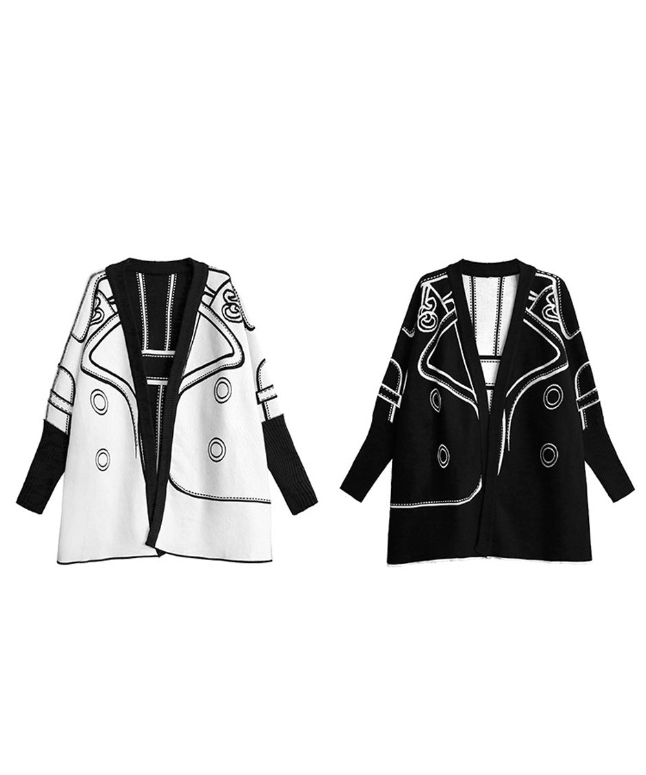 TA-1615 Inkline Cardigan 黒側と白側の平置き
