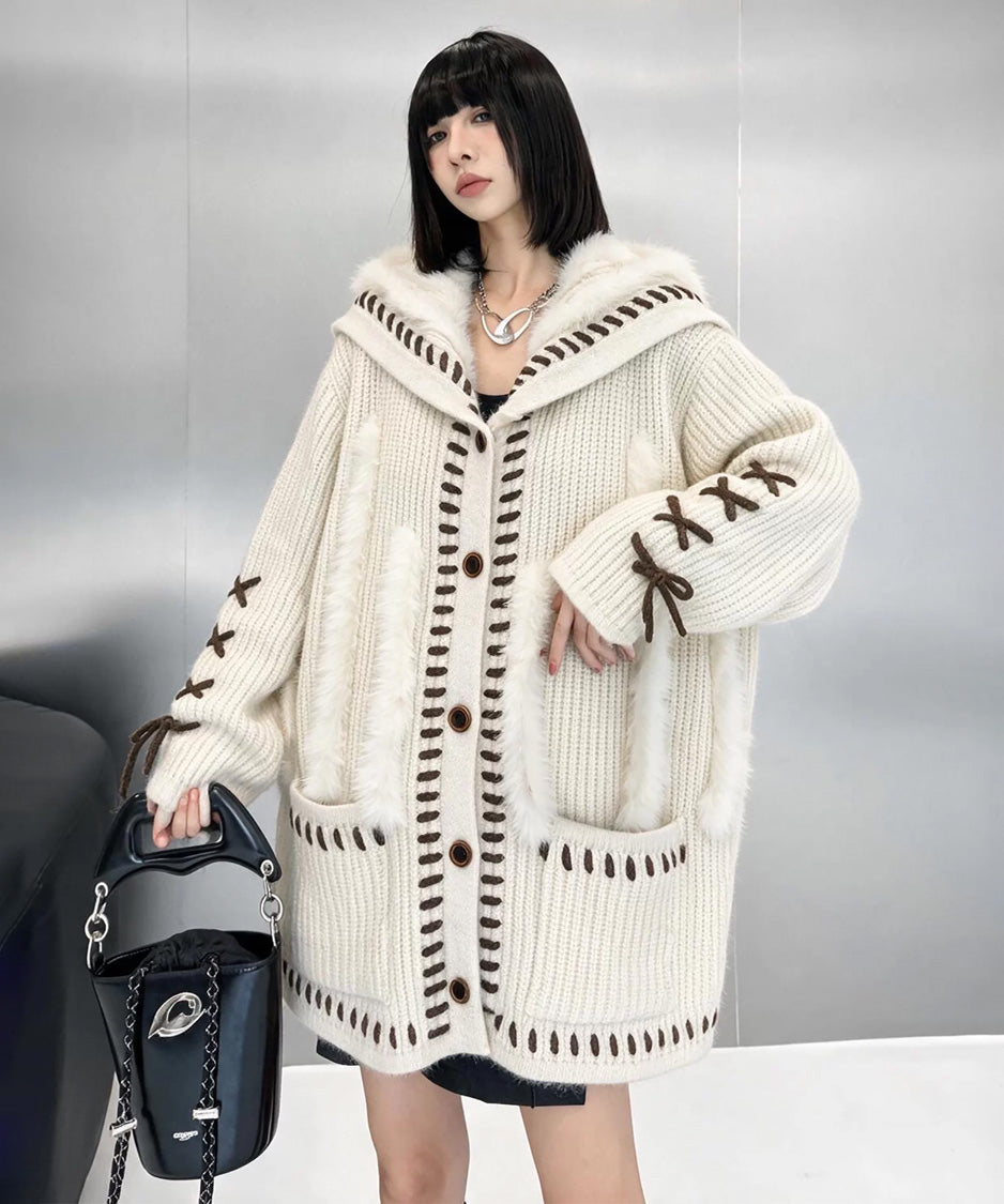 TA-1616 Cordrim Sailor Cardigan 編み地とステッチのアップ 2