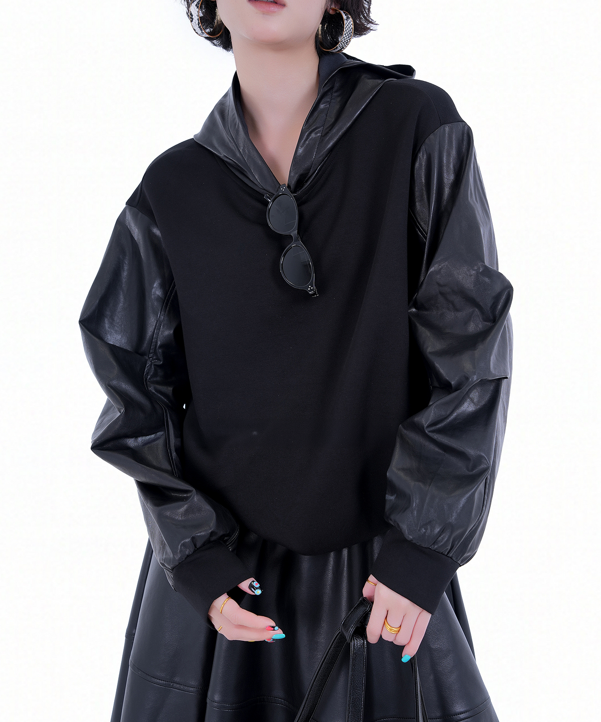 Contrast Sleeve Hoodie — Black — photo 1