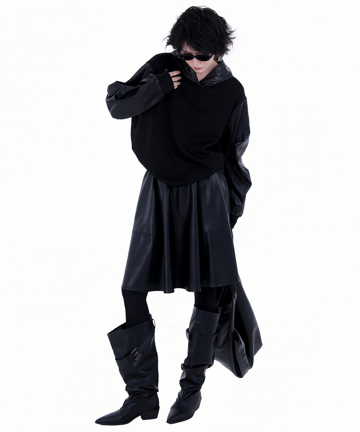 Contrast Sleeve Hoodie — Black — photo 12