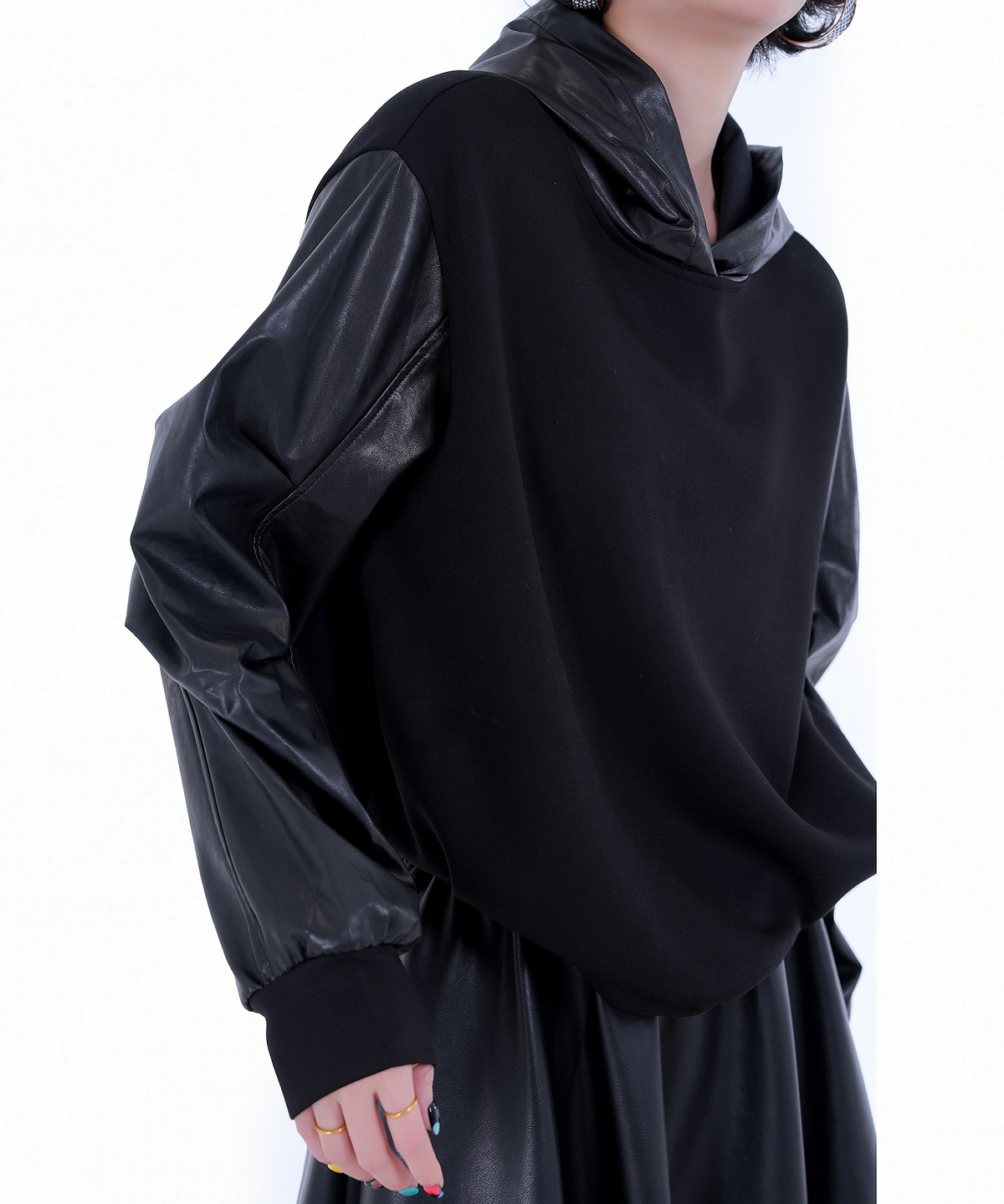 Contrast Sleeve Hoodie — Black — photo 2