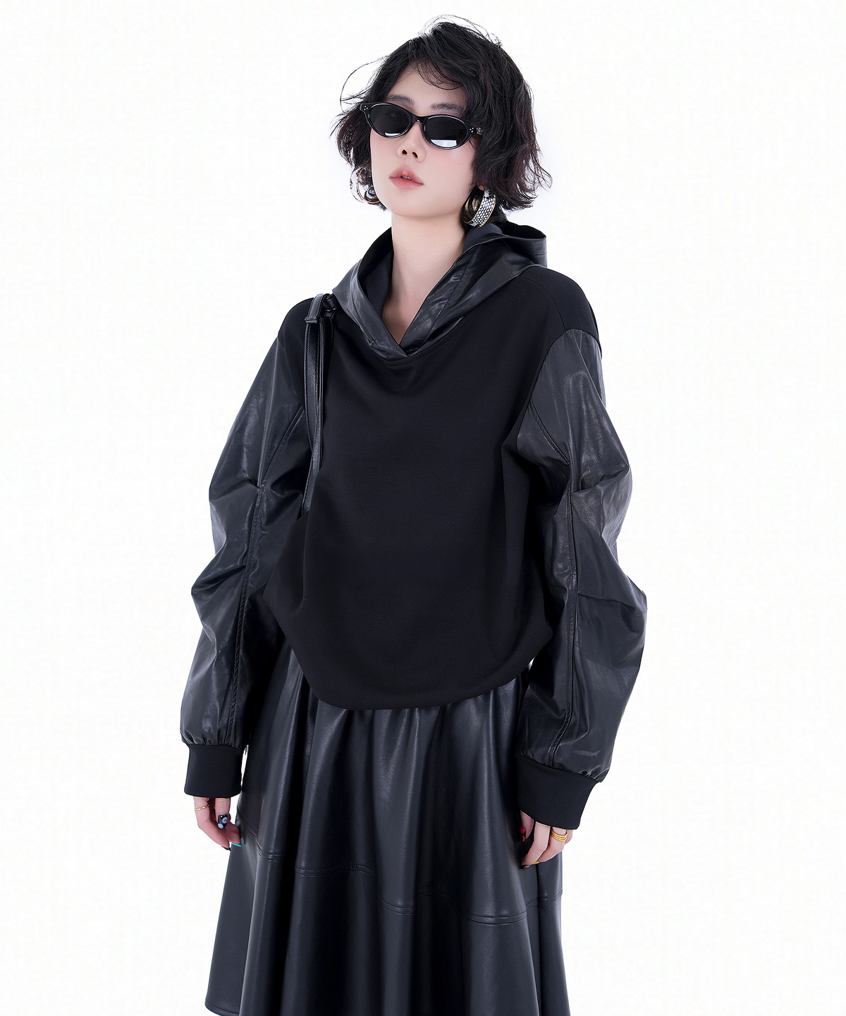 Contrast Sleeve Hoodie — Black — photo 3