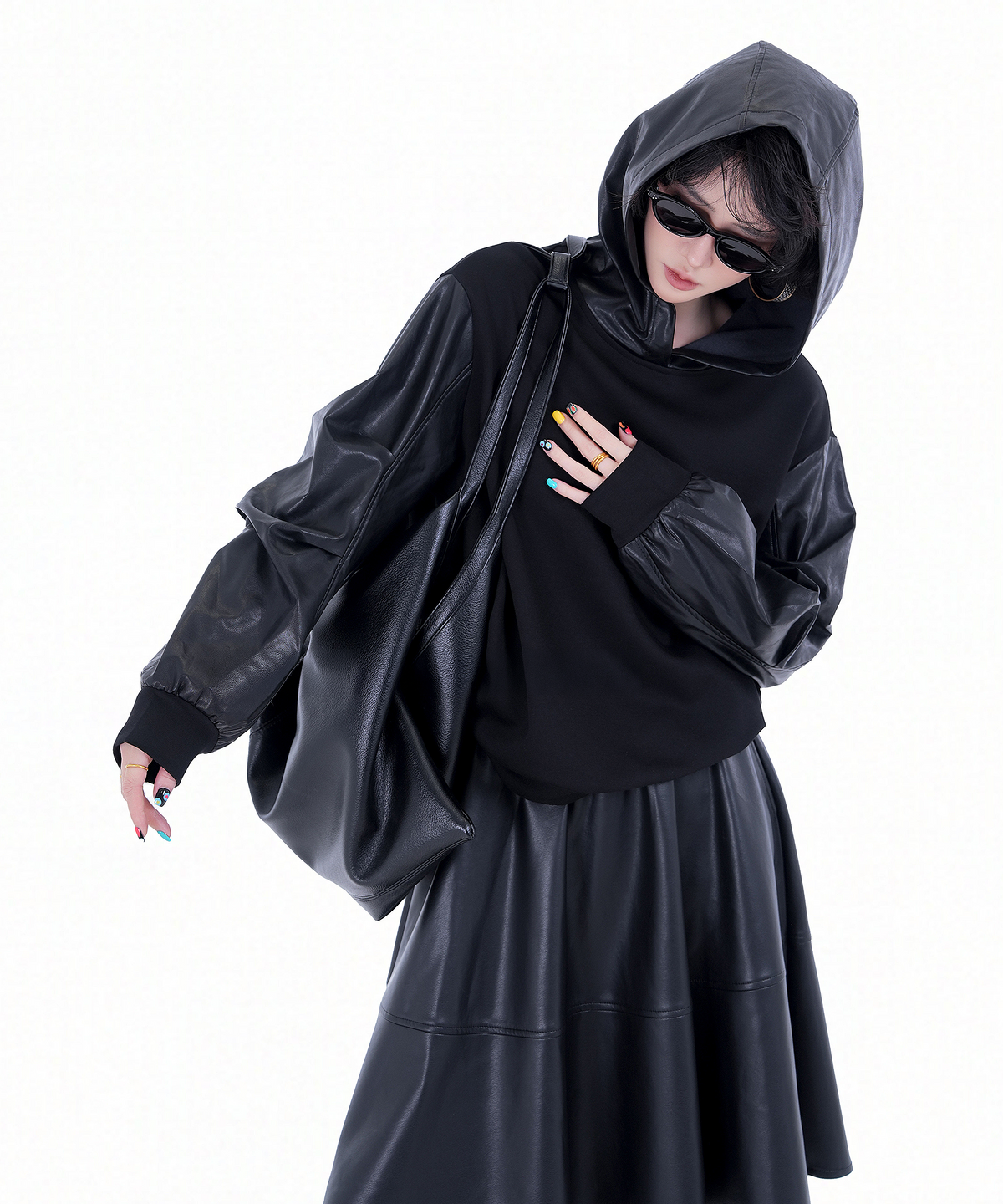 Contrast Sleeve Hoodie — Black — photo 4