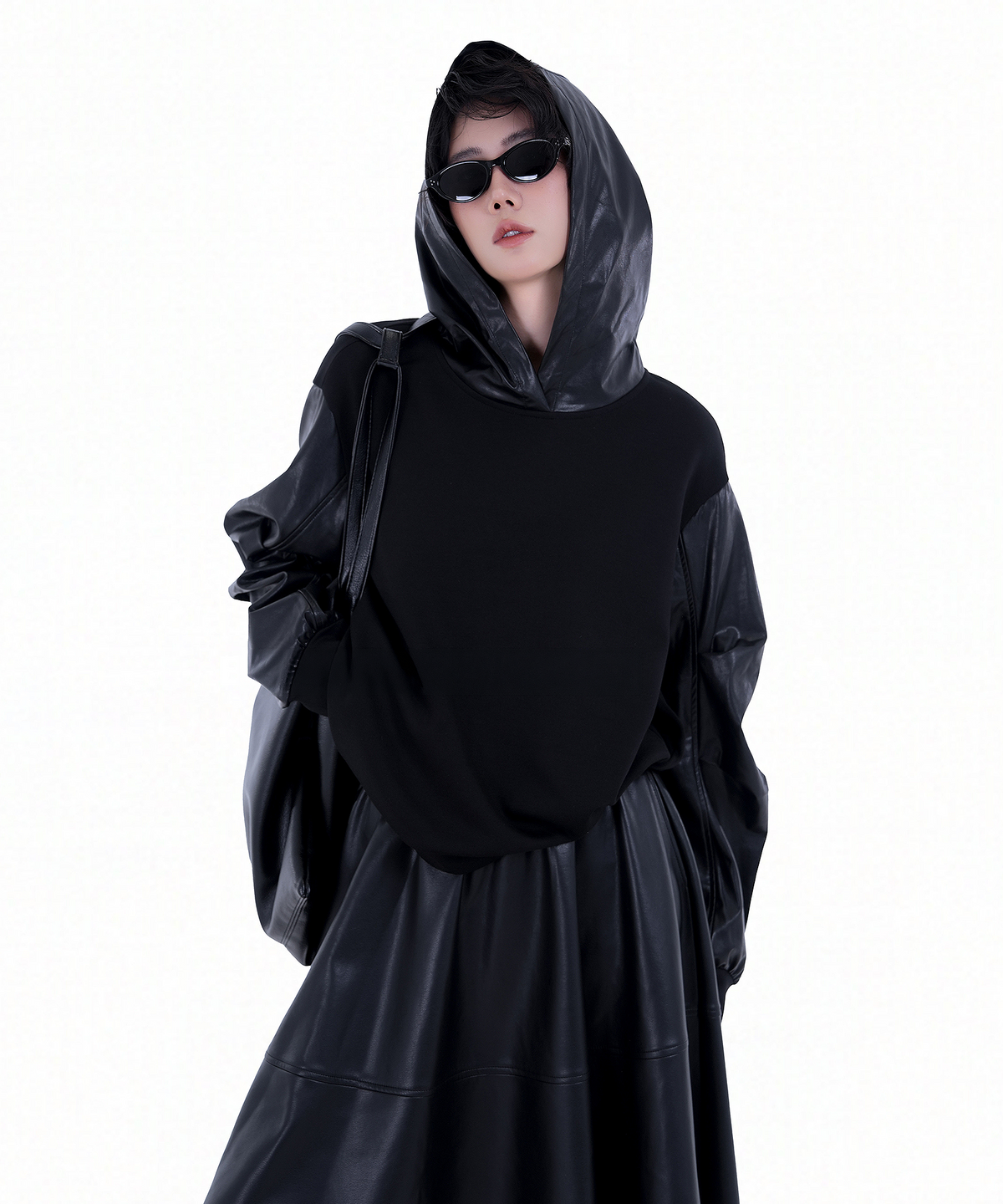 Contrast Sleeve Hoodie — Black — photo 5